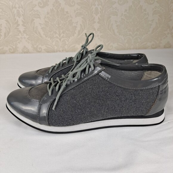 J Renee MacKenna Size 8M Gray Patent Flannel and Suede Lace Up Sneakers NWT - Picture 1 of 13